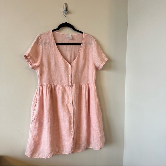 JILLIAN Harris X Priv-Linen Babydoll Button Front Mini Summer Dress (Size:Large) - Picture 4 of 12